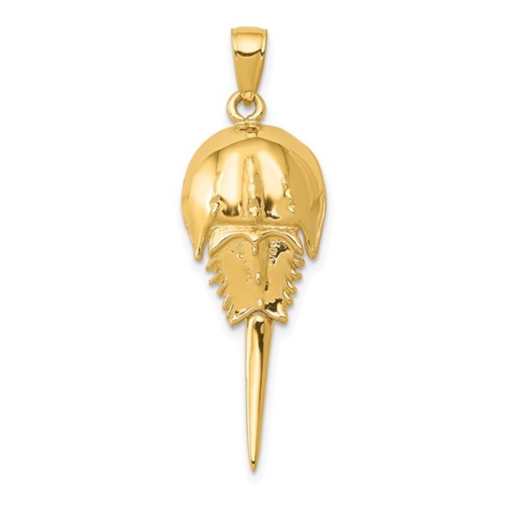 14k Yellow Gold Polished Horseshoe Crab w Moveable Tail Necklace Charm Pendant